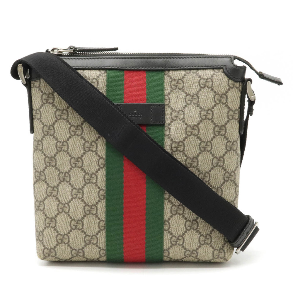 Gucci GG Supreme Sherry Web Flat Messenger Bag Crossbody Beige Cream Black